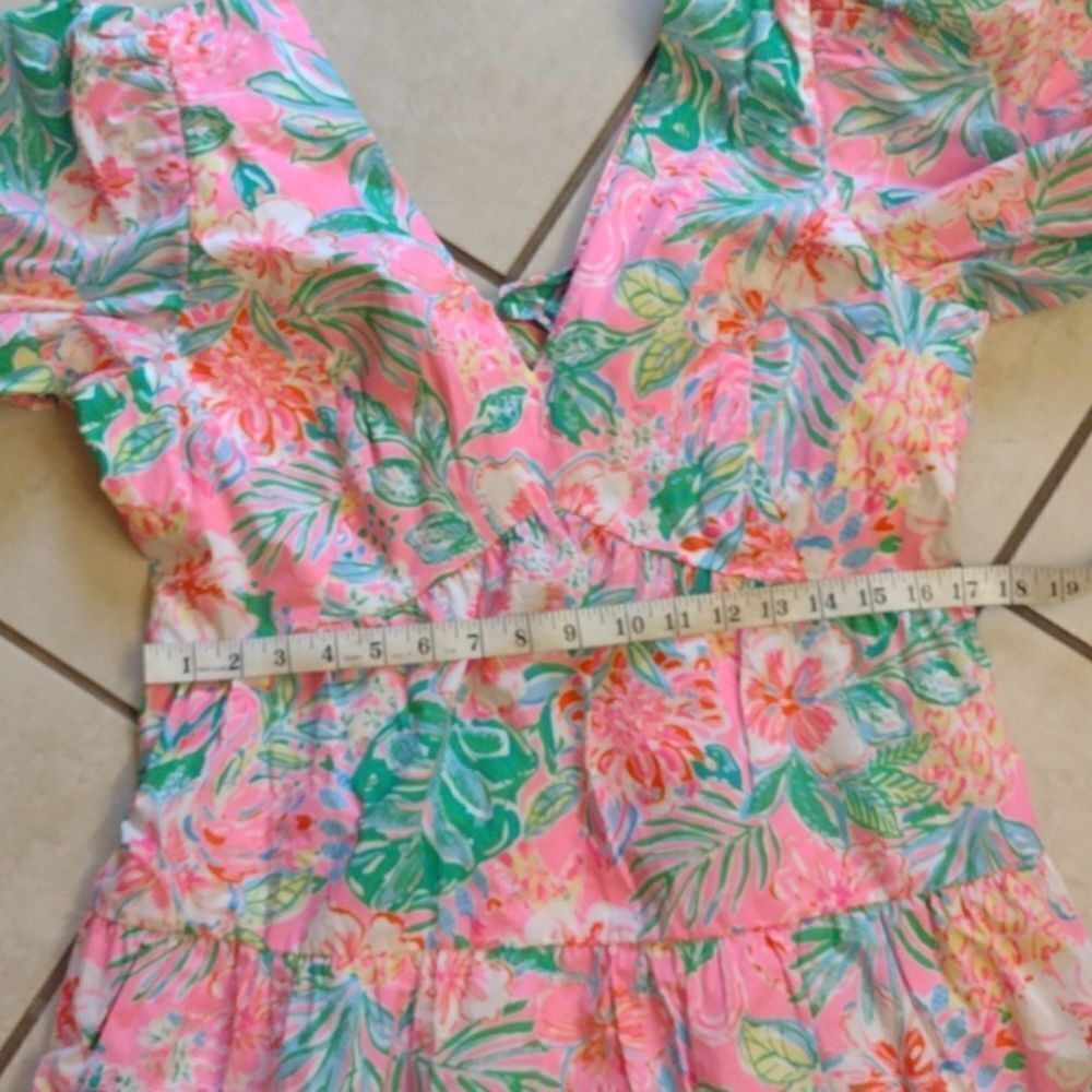 NWT Lilly Pulitzer Nalani Dress puff sleeve pink green size 16 - Picture 4 of 14